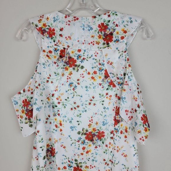 Parker White Spring Ditsy Floral Ruffle Mini Dress - Picture 7 of 10